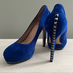 Vince Camuto Deba Lapis Blue Platform Studded Suede Shoe Size 38/8
